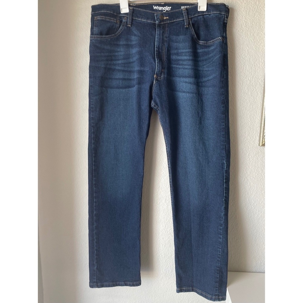 Wrangler Mens Regular Fit Straight Legs Jeans Dark Wash Indigo 38x30 10MGW25BI